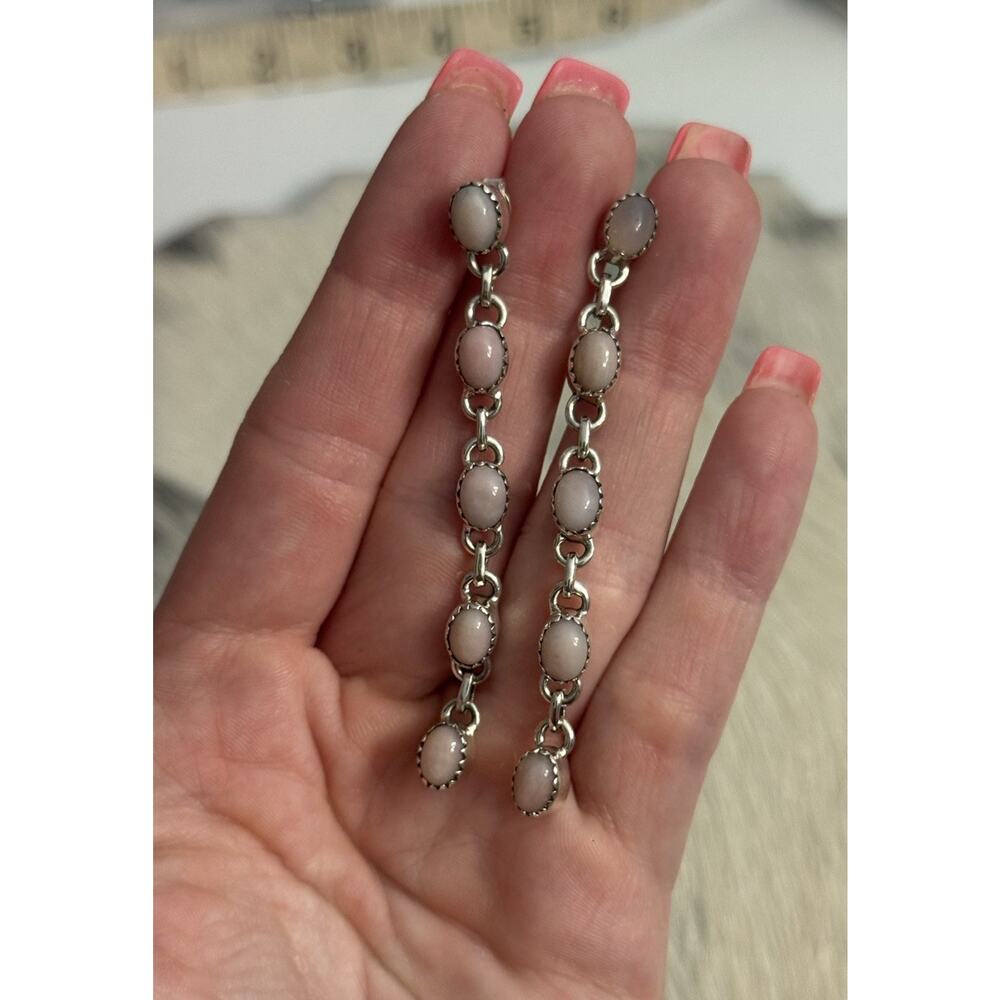 Sterling Silver Pink Opal Five Stone Dangle Chandelier Stud Earrings Statement